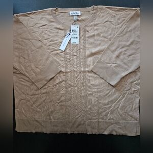 NWT - Melissa Paige "Camel" Scoop Neck Cable-Knit Stripe Sweater - Size XL
